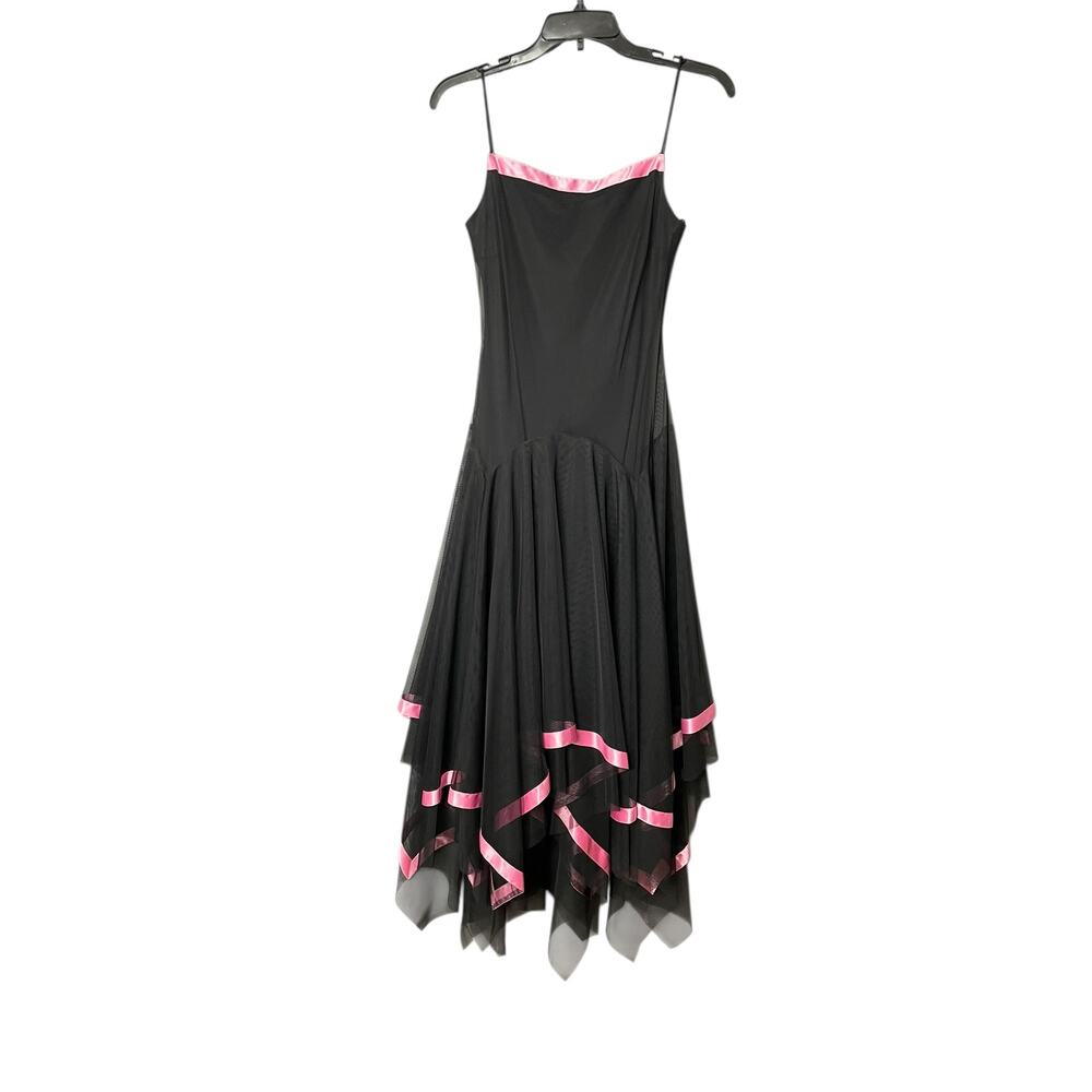 B. Darin Y2K Vintage Black & Pink Asymmetrical Hem Maxi Dress SZ 3/4 Prom Formal